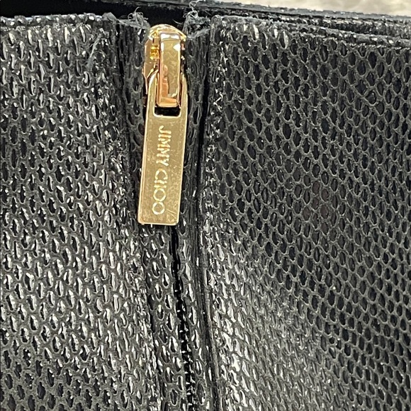 Jimmy Choo Black Embossed Leather Ankle Boots Heeled Pearl Buckle Sz 39 - Picture 9 of 13